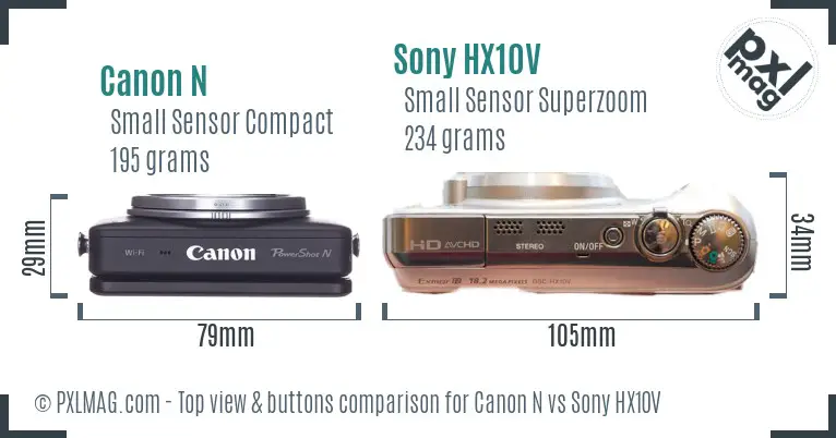 Canon N vs Sony HX10V top view buttons comparison