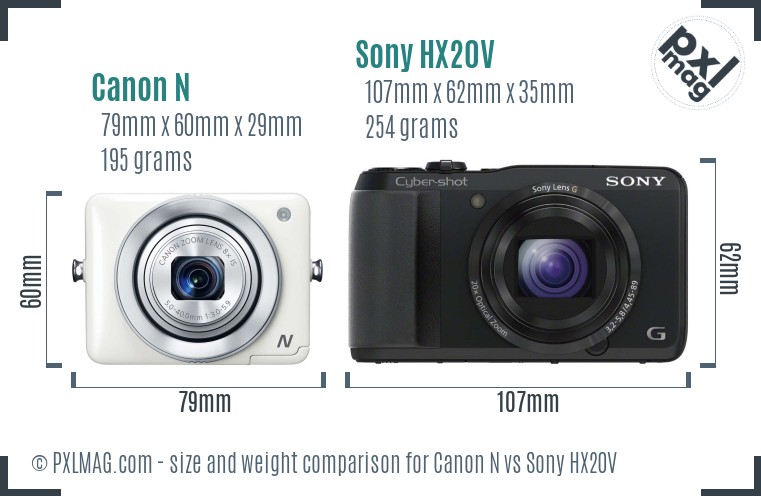 Canon N vs Sony HX20V size comparison Canon N vs Sony HX20V size comparison