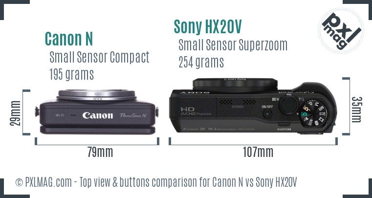 Canon N vs Sony HX20V top view buttons comparison