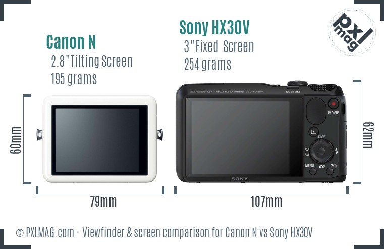 Canon N vs Sony HX30V Screen and Viewfinder comparison