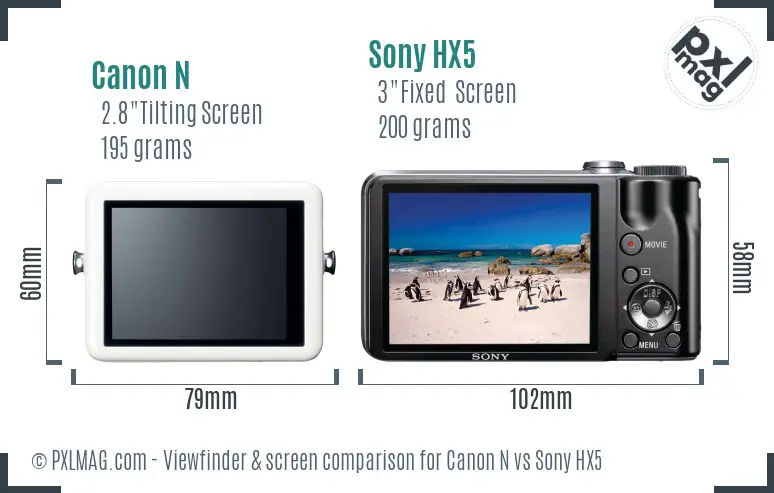 Canon N vs Sony HX5 Screen and Viewfinder comparison