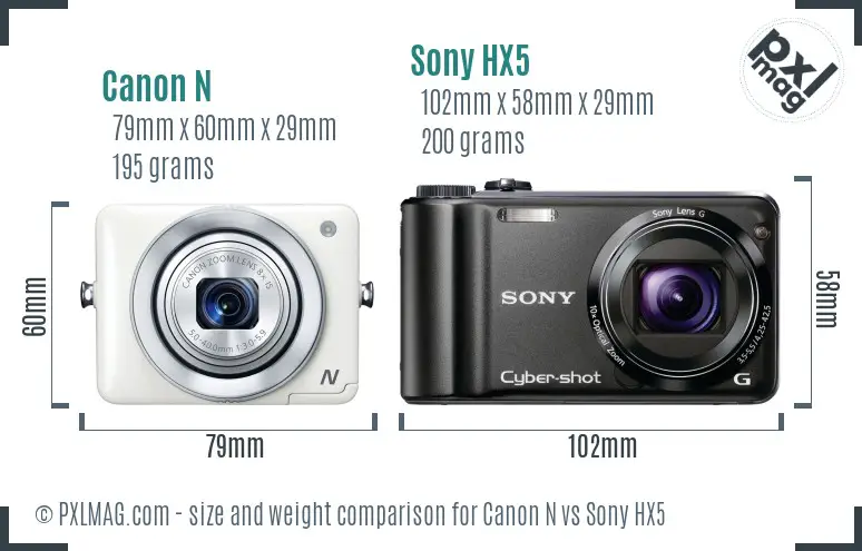 Canon N vs Sony HX5 size comparison