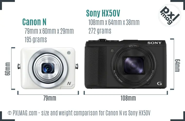 Canon N vs Sony HX50V size comparison