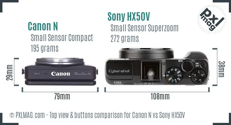 Canon N vs Sony HX50V top view buttons comparison