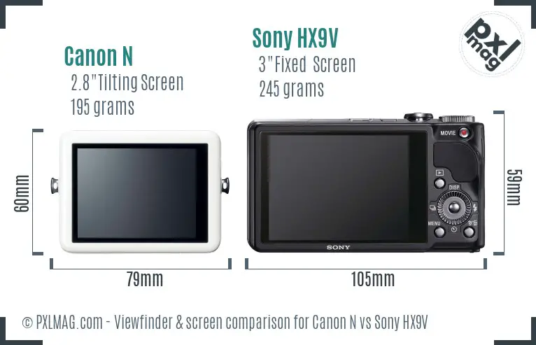 Canon N vs Sony HX9V Screen and Viewfinder comparison