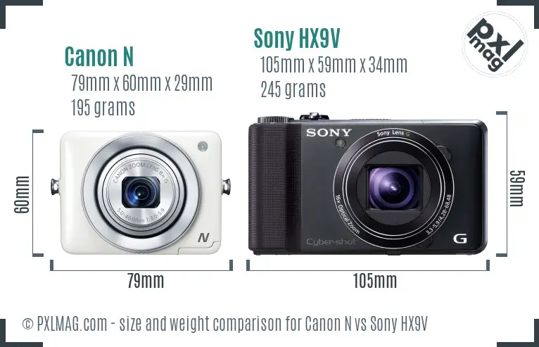 Canon N vs Sony HX9V size comparison