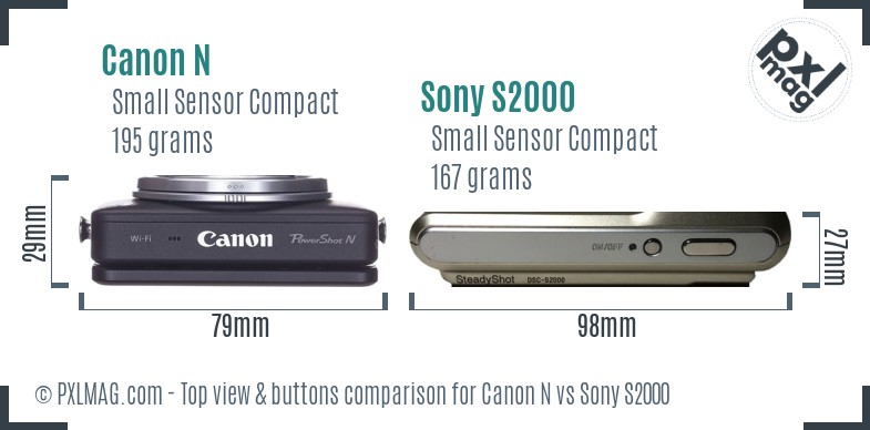 Canon N vs Sony S2000 top view buttons comparison