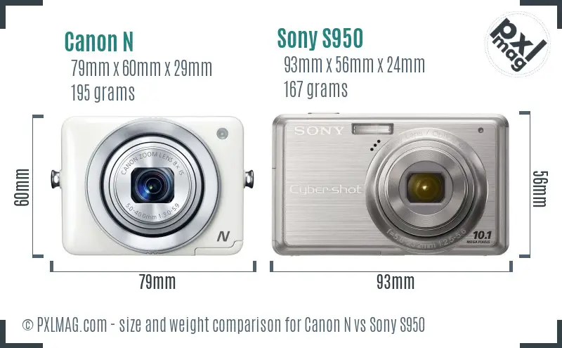 Canon N vs Sony S950 size comparison