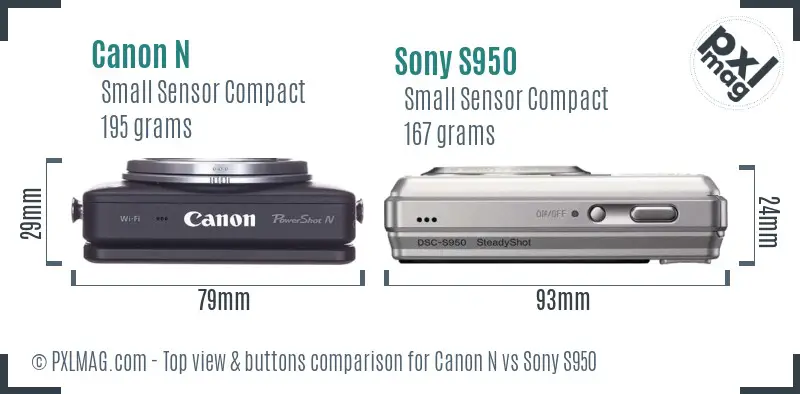 Canon N vs Sony S950 top view buttons comparison