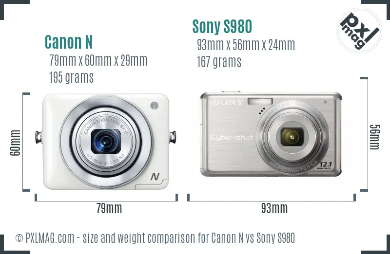 Canon N vs Sony S980 size comparison