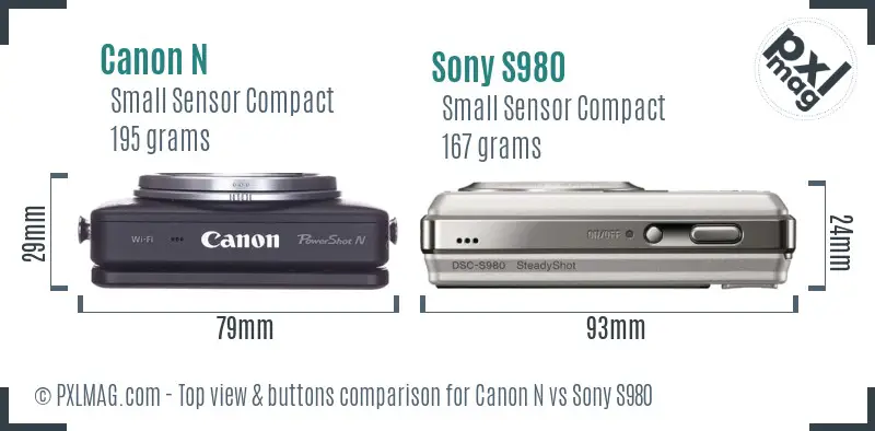 Canon N vs Sony S980 top view buttons comparison