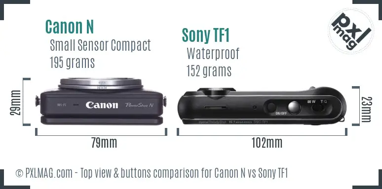 Canon N vs Sony TF1 top view buttons comparison