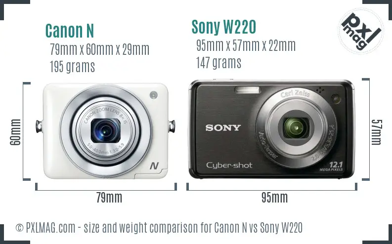 Canon N vs Sony W220 size comparison Canon N vs Sony W220 size comparison