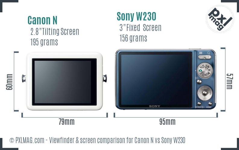 Canon N vs Sony W230 Screen and Viewfinder comparison
