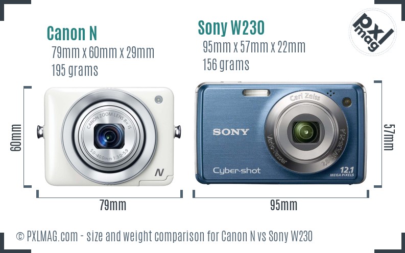 Canon N vs Sony W230 size comparison Canon N vs Sony W230 size comparison