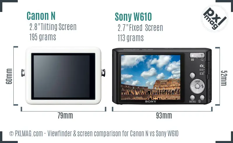 Canon N vs Sony W610 Screen and Viewfinder comparison