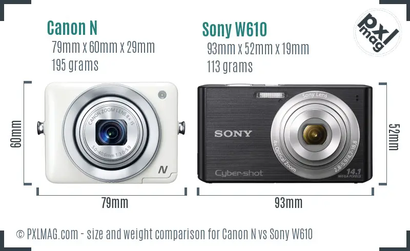 Canon N vs Sony W610 size comparison