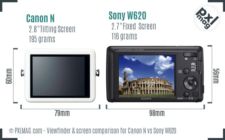 Canon N vs Sony W620 Screen and Viewfinder comparison
