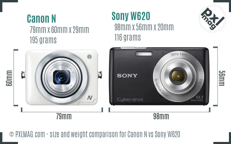 Canon N vs Sony W620 size comparison