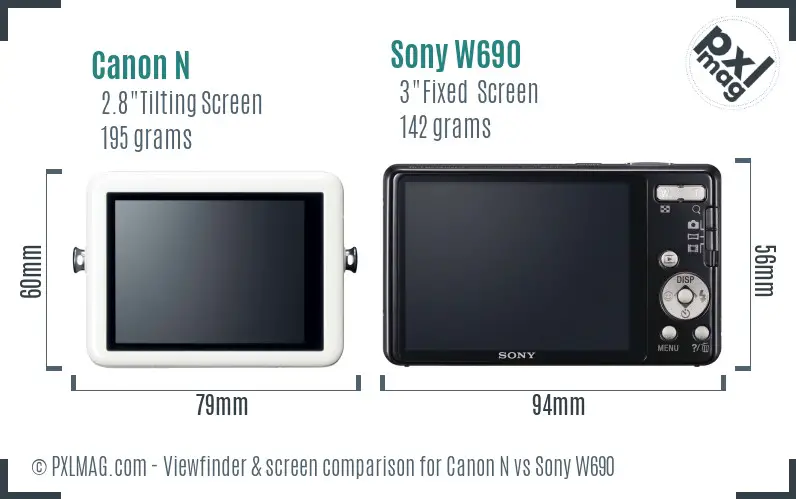 Canon N vs Sony W690 Screen and Viewfinder comparison