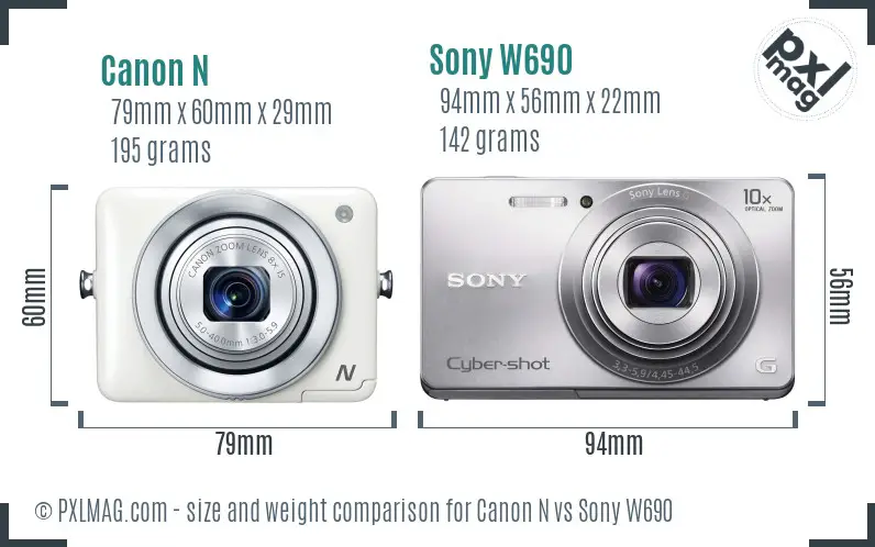 Canon N vs Sony W690 size comparison