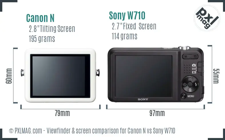 Canon N vs Sony W710 Screen and Viewfinder comparison
