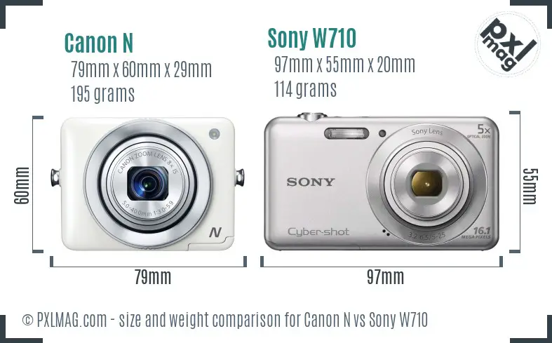 Canon N vs Sony W710 size comparison