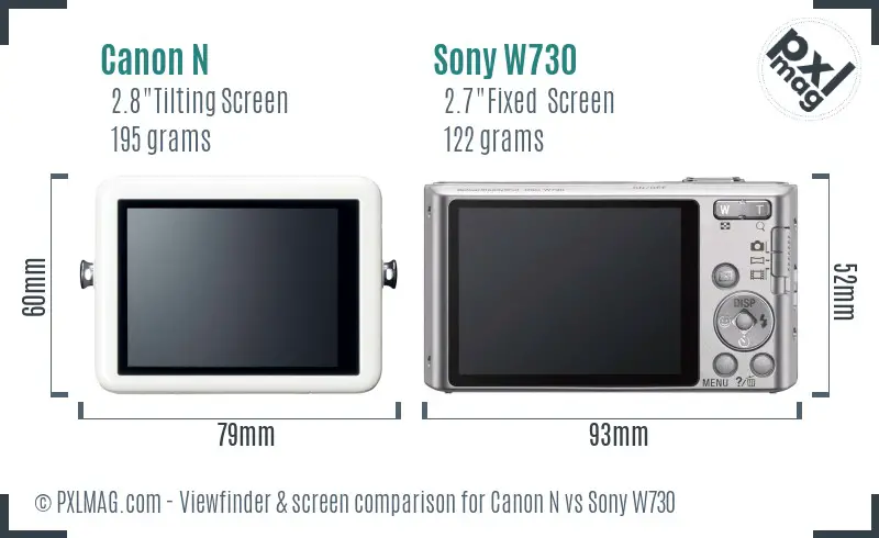 Canon N vs Sony W730 Screen and Viewfinder comparison