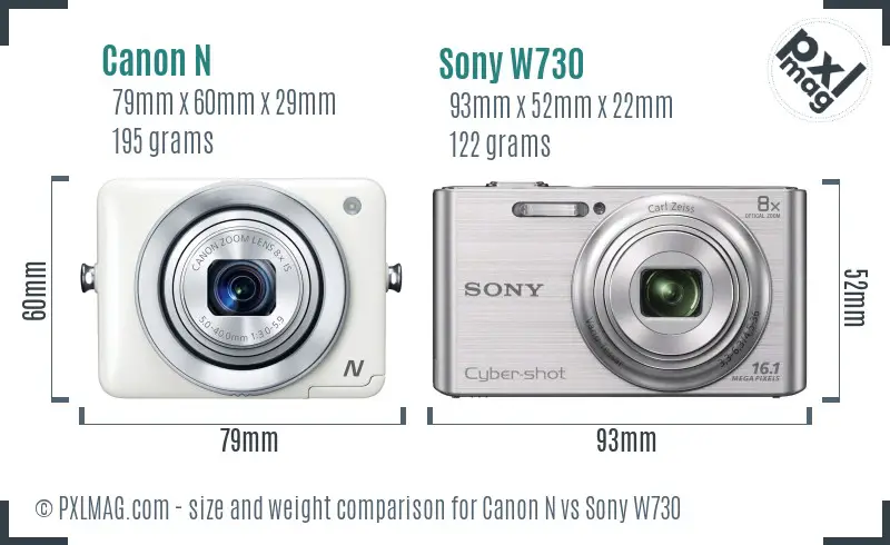 Canon N vs Sony W730 size comparison