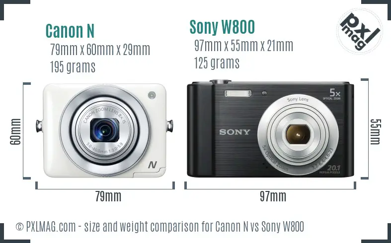 Canon N vs Sony W800 size comparison