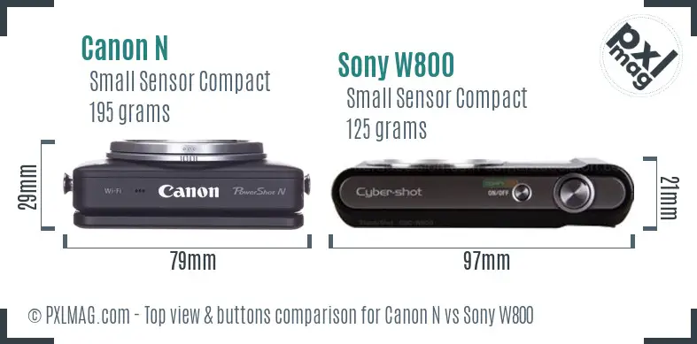 Canon N vs Sony W800 top view buttons comparison