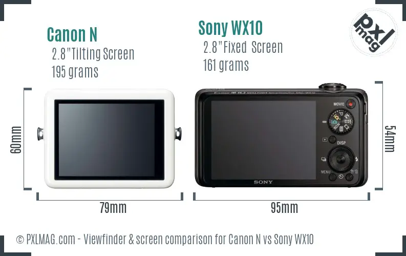 Canon N vs Sony WX10 Screen and Viewfinder comparison