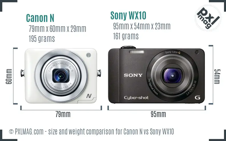 Canon N vs Sony WX10 size comparison