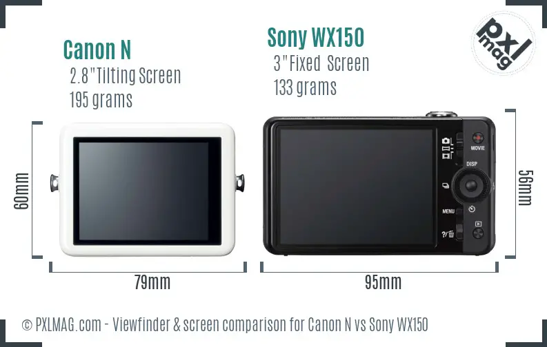 Canon N vs Sony WX150 Screen and Viewfinder comparison