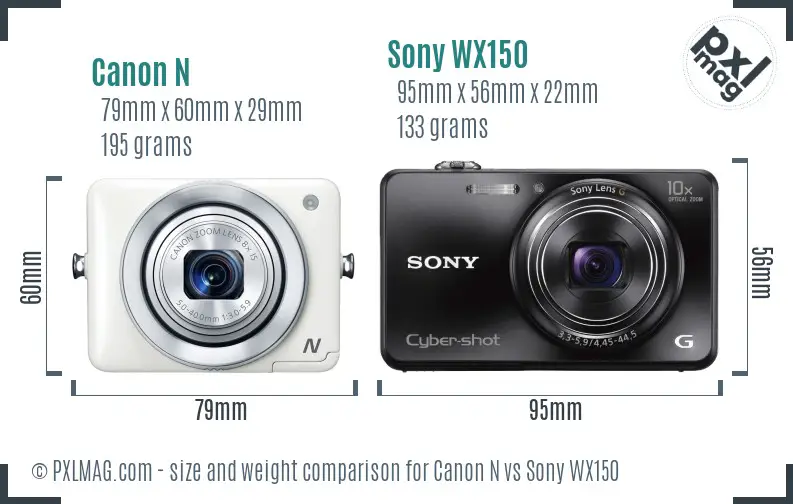 Canon N vs Sony WX150 size comparison