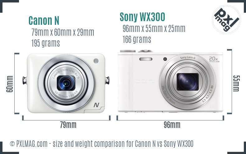 Canon N vs Sony WX300 size comparison