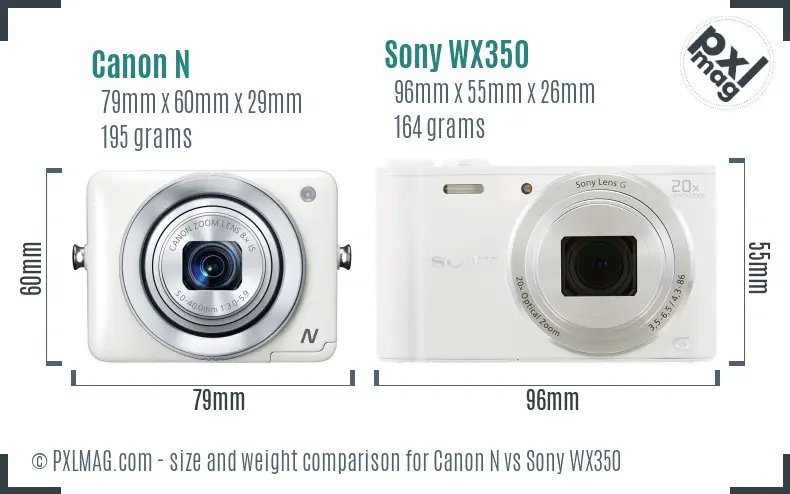 Canon N vs Sony WX350 size comparison
