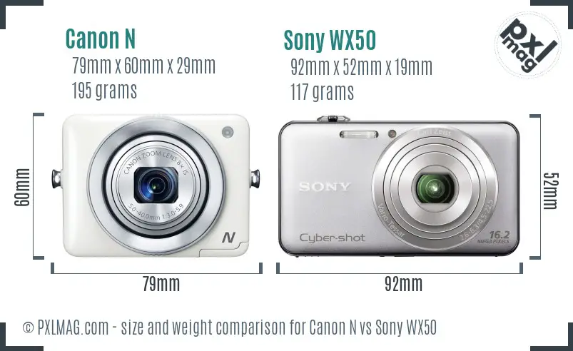 Canon N vs Sony WX50 size comparison Canon N vs Sony WX50 size comparison