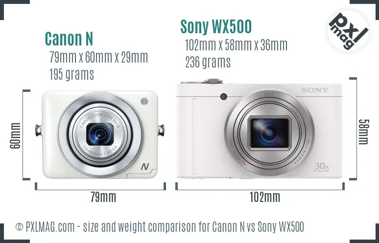 Canon N vs Sony WX500 size comparison Canon N vs Sony WX500 size comparison