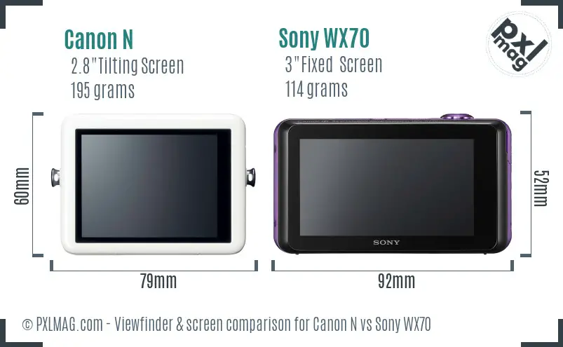 Canon N vs Sony WX70 Screen and Viewfinder comparison