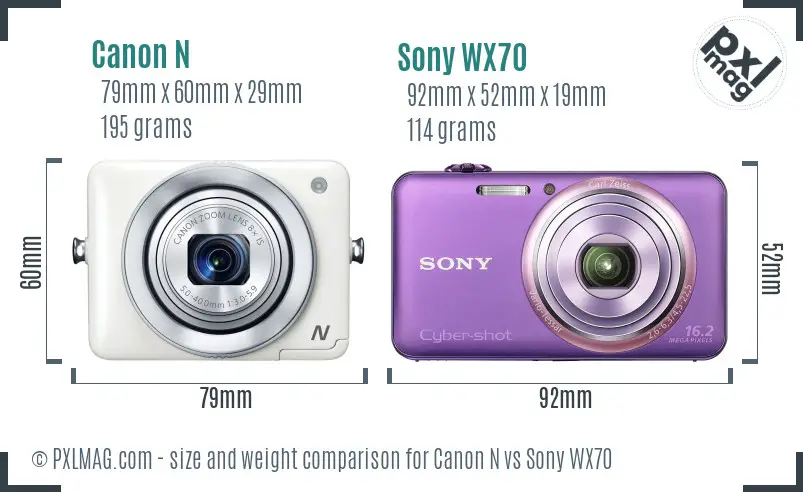 Canon N vs Sony WX70 size comparison