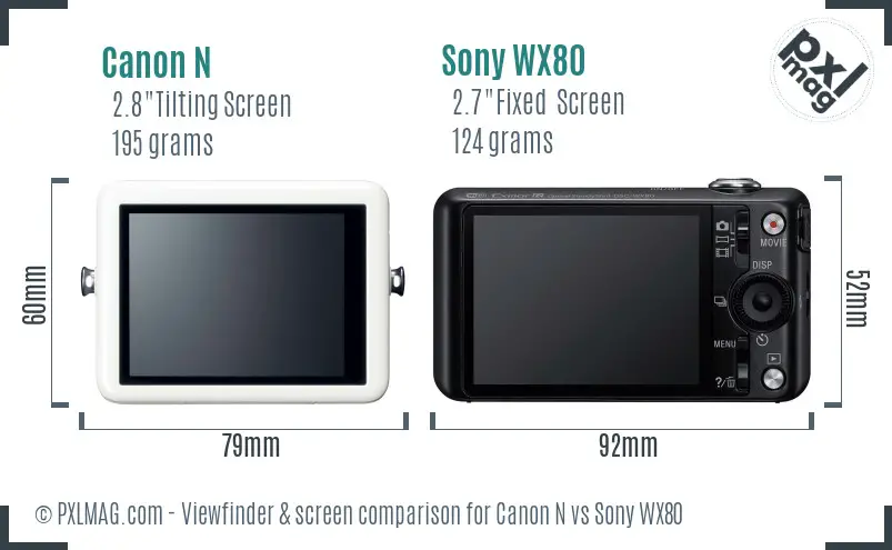 Canon N vs Sony WX80 Screen and Viewfinder comparison