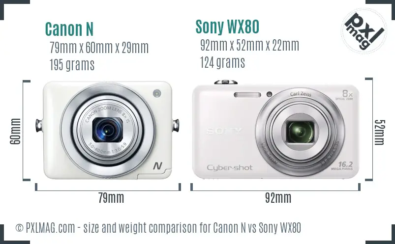 Canon N vs Sony WX80 size comparison
