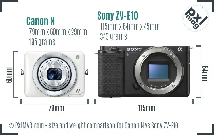 Canon N vs Sony ZV-E10 size comparison