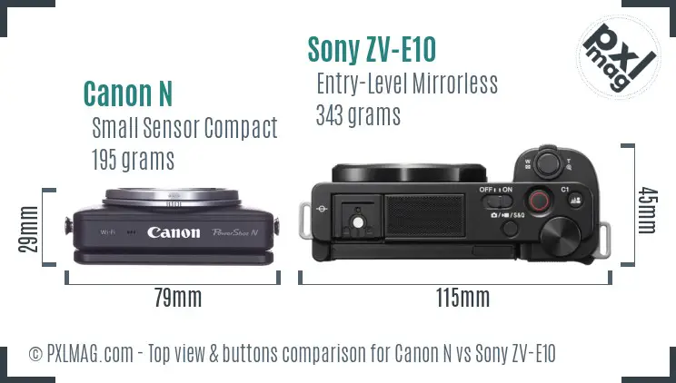 Canon N vs Sony ZV-E10 top view buttons comparison