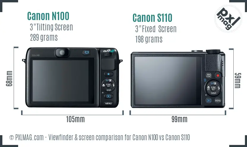 Canon N100 vs Canon S110 Screen and Viewfinder comparison