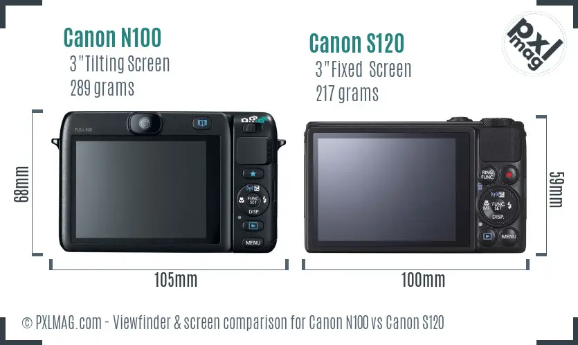 Canon N100 vs Canon S120 Screen and Viewfinder comparison