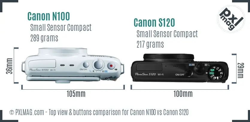 Canon N100 vs Canon S120 top view buttons comparison
