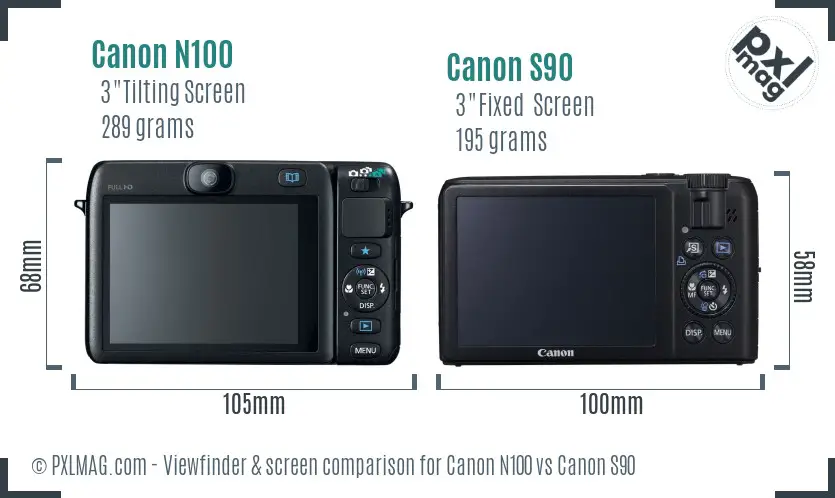 Canon N100 vs Canon S90 Screen and Viewfinder comparison