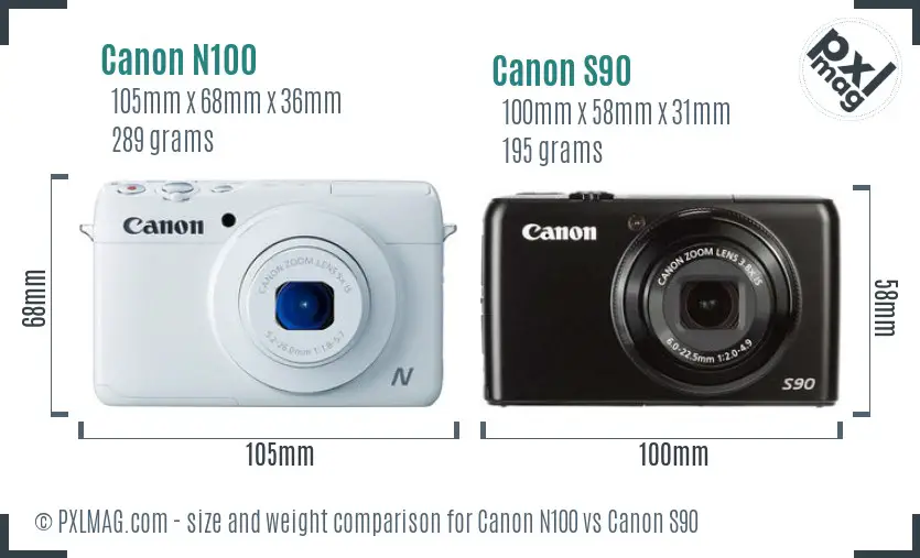Canon N100 vs Canon S90 size comparison